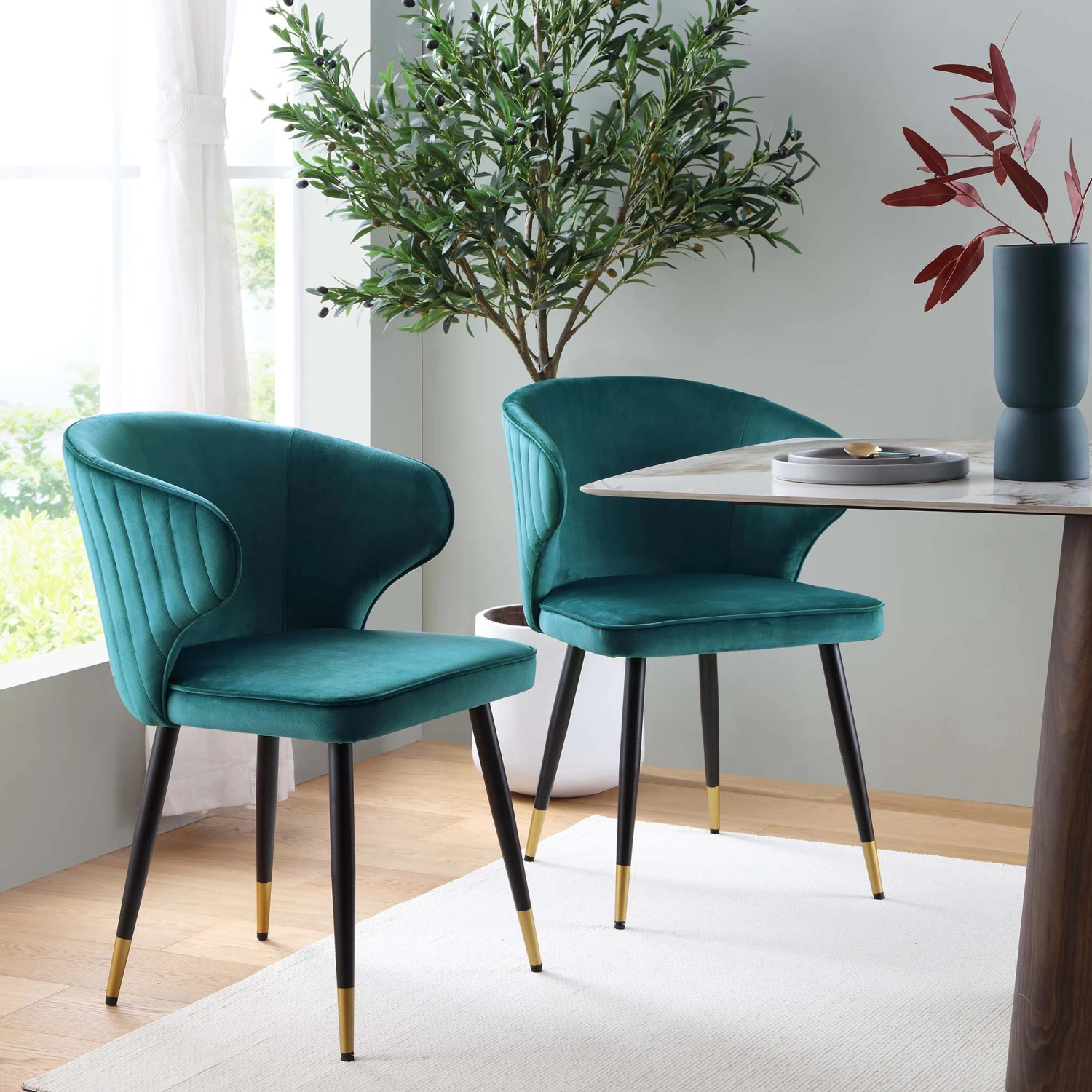Langham Set Of 2 Teal Velvet Upholstered Carver Dining Chairs 1 Langham Set Of 2 Teal Velvet Upholstered Carver Dining Chairs