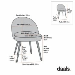 Miyae Set Of 2 Pleated Charcoal Velvet Upholstered Dining Chairs -Daals DCH 2144 2P CHART 5