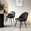Miyae Set Of 2 Pleated Charcoal Velvet Upholstered Dining Chairs