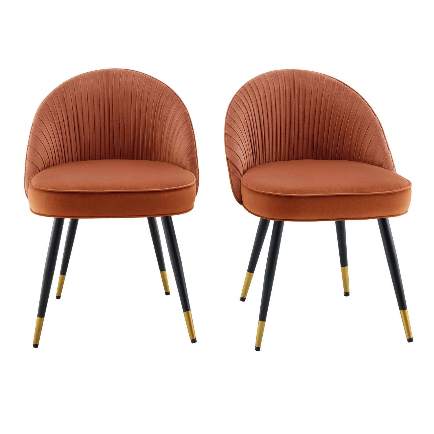 Miyae Set Of 2 Pleated Burnt Orange Velvet Upholstered Dining Chairs 2 Miyae Set Of 2 Pleated Burnt Orange Velvet Upholstered Dining Chairs - Image 2