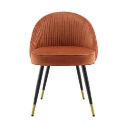 Miyae Set Of 2 Pleated Burnt Orange Velvet Upholstered Dining Chairs 16 Miyae Set Of 2 Pleated Burnt Orange Velvet Upholstered Dining Chairs -Daals DCH 2144 ORANGE VEL 2P WB3