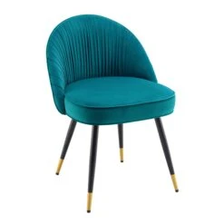 Miyae Set Of 2 Pleated Teal Velvet Upholstered Dining Chairs -Daals DCH 2144 TEAL VEL 2P WB2