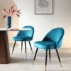 Miyae Set Of 2 Pleated Teal Velvet Upholstered Dining Chairs