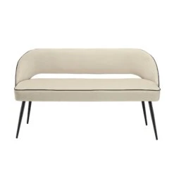 Oakley Champagne Velvet Upholstered 3 Seater Dining Bench With Contrast Piping -Daals DCH 2147 CHAMP VEL WB1