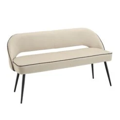 Oakley Champagne Velvet Upholstered 3 Seater Dining Bench With Contrast Piping -Daals DCH 2147 CHAMP VEL WB2