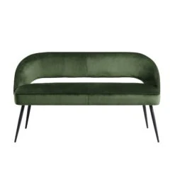 Oakley Dark Green Velvet Upholstered 3 Seater Dining Bench With Contrast Piping -Daals DCH 2147 DARKGREEN VEL WB1