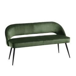 Oakley Dark Green Velvet Upholstered 3 Seater Dining Bench With Contrast Piping -Daals DCH 2147 DARKGREEN VEL WB2
