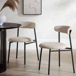 Donna Set Of 2 Taupe Boucle Dining Chairs