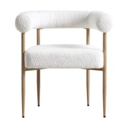 Fulbourn White Boucle Dining Chair With Natural Wood Effect Legs -Daals DCH 2162 WHITE BOUCLE NAT WB1