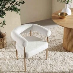 Fulbourn White Boucle Dining Chair With Natural Wood Effect Legs -Daals DCH 2162 WHITE BOUCLE NAT scene2