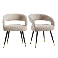 Laurel Wave Taupe Boucle Set Of 2 Dining Chairs -Daals DCH 2172 TAUPE BOUCLE 2P WB1
