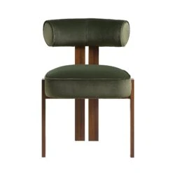 Ophelia Moss Green Velvet Dining Chair -Daals DCH 2187 MOSS VEL WALN WB1