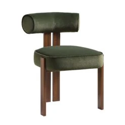Ophelia Moss Green Velvet Dining Chair -Daals DCH 2187 MOSS VEL WALN WB2