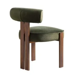 Ophelia Moss Green Velvet Dining Chair -Daals DCH 2187 MOSS VEL WALN WB4