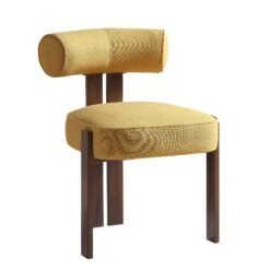 Ophelia Honey Gold Fabric Dining Chair -Daals DCH 2187 YELLOW FAB WALN WB2