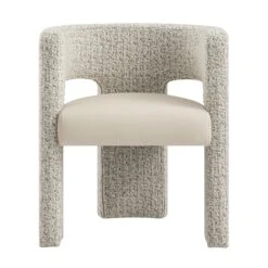 Greenwich Taupe Boucle And Beige Faux Leather Seat Dining Chair -Daals DCH 2259 A WB1