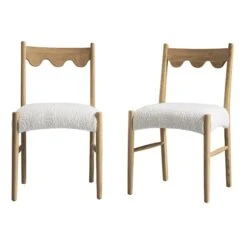 Ludlow Set Of 2 Dining Chairs, Ecru Boucle | Natural Oak Frame