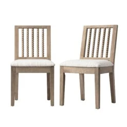 Hemingford Set Of 2 Beige Textured Fabric Bobbin Spindle Washed Oak Dining Chairs -Daals DCH 511 BEIGEWOV WASH 2P WB1