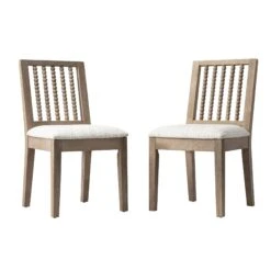 Hemingford Set Of 2 Beige Textured Fabric Bobbin Spindle Washed Oak Dining Chairs -Daals DCH 511 BEIGEWOV WASH 2P WB2