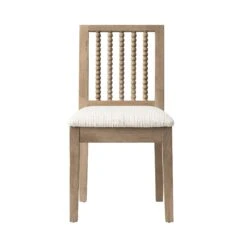 Hemingford Set Of 2 Beige Textured Fabric Bobbin Spindle Washed Oak Dining Chairs -Daals DCH 511 BEIGEWOV WASH 2P WB3