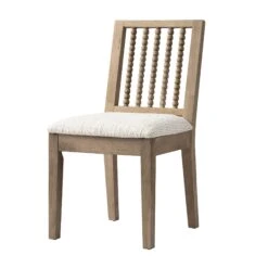 Hemingford Set Of 2 Beige Textured Fabric Bobbin Spindle Washed Oak Dining Chairs -Daals DCH 511 BEIGEWOV WASH 2P WB4