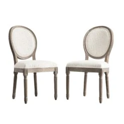 Lainston Set Of 2 Classic Weathered Oak Dining Chairs, Beige Textured Fabric -Daals DCH 88 BEIGEWOV WTH 2P WB1