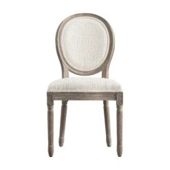 Lainston Set Of 2 Classic Weathered Oak Dining Chairs, Beige Textured Fabric -Daals DCH 88 BEIGEWOV WTH 2P WB2