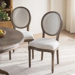 Lainston Set Of 2 Classic Weathered Oak Dining Chairs, Beige Textured Fabric -Daals DCH 88 BEIGEWOV WTH 2P scene2