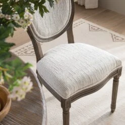 Lainston Set Of 2 Classic Weathered Oak Dining Chairs, Beige Textured Fabric -Daals DCH 88 BEIGEWOV WTH 2P scene3