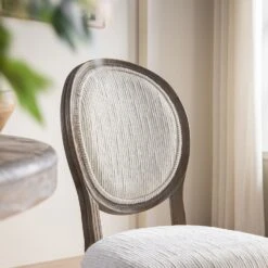 Lainston Set Of 2 Classic Weathered Oak Dining Chairs, Beige Textured Fabric -Daals DCH 88 BEIGEWOV WTH 2P scene4