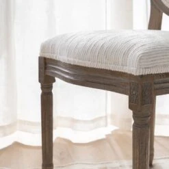 Lainston Set Of 2 Classic Weathered Oak Dining Chairs, Beige Textured Fabric -Daals DCH 88 BEIGEWOV WTH 2P scene5