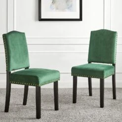 Draycott Set Of 2 Pine Green Velvet Dining Chairs
