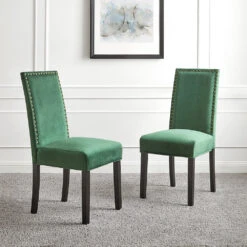 Maidwell Set Of 2 Green Velvet Dining Chairs