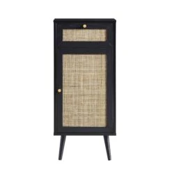 Frances Woven Rattan 1-Door Bathroom Cabinet, Black -Daals FT BAC 01 BLACK WB1