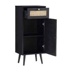 Frances Woven Rattan 1-Door Bathroom Cabinet, Black -Daals FT BAC 01 BLACK WB3