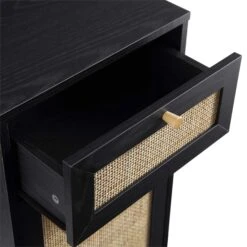 Frances Woven Rattan 1-Door Bathroom Cabinet, Black -Daals FT BAC 01 BLACK detail2
