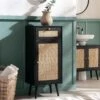 Frances Woven Rattan 1-Door Bathroom Cabinet, Black