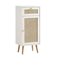Frances Woven Rattan 1-Door Bathroom Cabinet, White -Daals FT BAC 01 WHITE WB2