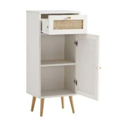 Frances Woven Rattan 1-Door Bathroom Cabinet, White -Daals FT BAC 01 WHITE WB3