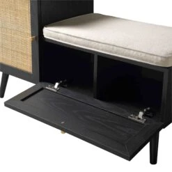 Frances Woven Rattan Storage Bench With Cushion, Black -Daals FT BENCH 01 BLACK detail2