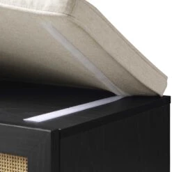 Frances Woven Rattan Storage Bench With Cushion, Black -Daals FT BENCH 01 BLACK detail3