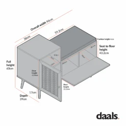 Frances Woven Rattan Storage Bench With Cushion, Black -Daals FT BENCH 01 CHART