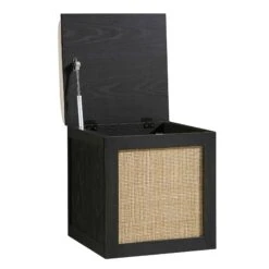 Frances Woven Rattan Single Storage Stool With Cushion, Black -Daals FT BENCH 02 BLACK WB3