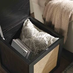 Frances Woven Rattan Single Storage Stool With Cushion, Black -Daals FT BENCH 02 BLACK scene2