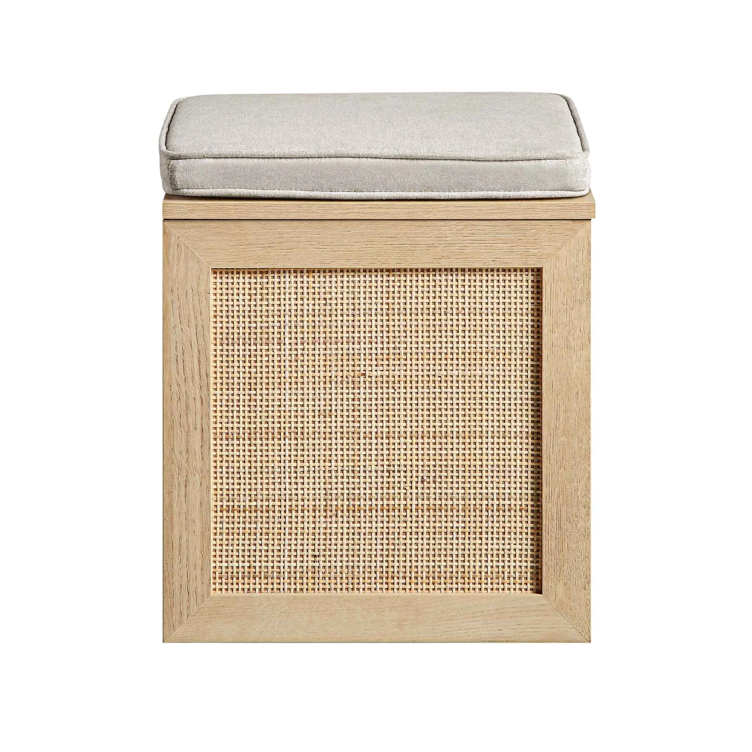 Frances Woven Rattan Single Storage Stool With Cushion, Natural 3 Frances Woven Rattan Single Storage Stool With Cushion, Natural - Image 3