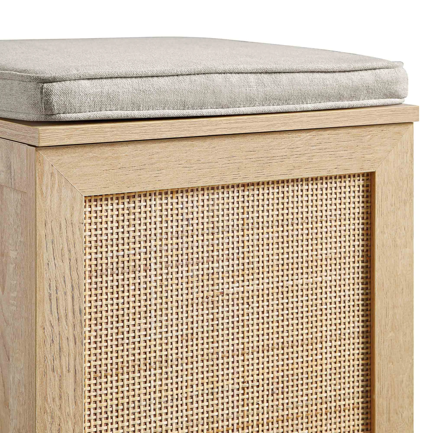 Frances Woven Rattan Single Storage Stool With Cushion, Natural 9 Frances Woven Rattan Single Storage Stool With Cushion, Natural - Image 9