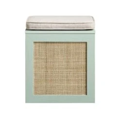 Frances Woven Rattan Single Storage Stool With Cushion, Mint -Daals FT BENCH 02 SAGE WB1