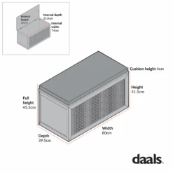 Frances Woven Rattan Double Storage Stool With Cushion, White 20 Frances Woven Rattan Double Storage Stool With Cushion, White -Daals FT BENCH 03 CHART 1