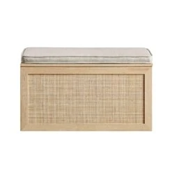 Frances Woven Rattan Double Storage Stool With Cushion, Natural 16 Frances Woven Rattan Double Storage Stool With Cushion, Natural -Daals FT BENCH 03 NAT WB1