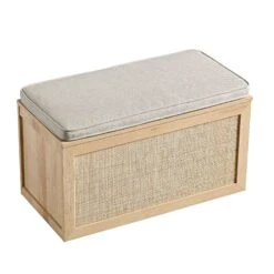 Frances Woven Rattan Double Storage Stool With Cushion, Natural 20 Frances Woven Rattan Double Storage Stool With Cushion, Natural -Daals FT BENCH 03 NAT WB4